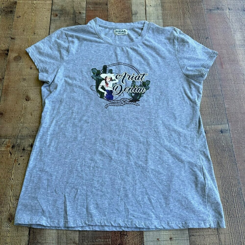 Ariat Womens T Shirt XL Gray Graphic Short Sleeve Tee Print Casual Top